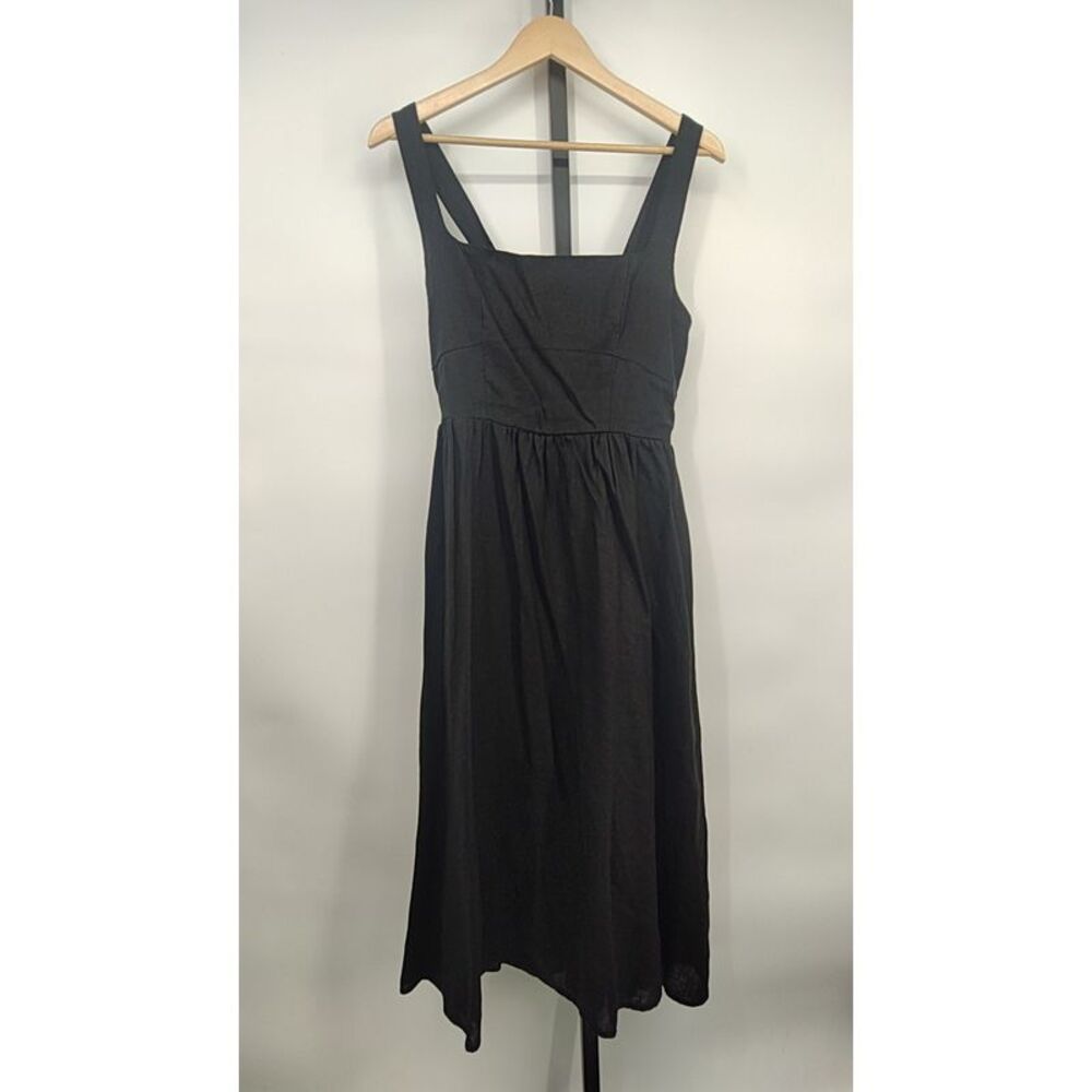 Quince Women 100% European Linen Fit & Flare Midi Dress Black M - Picture 2 of 3